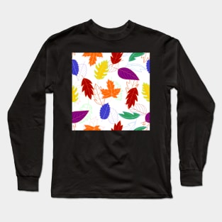 Leaves Pattern - Bold Colors with Bold Outlines Behind Long Sleeve T-Shirt